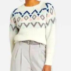 NWT: A New Day soft and fuzzy geometric tribal sweater in pastel colors. Size SM